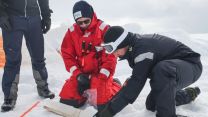 Testing the ice on HMS Protector's record breaking Arctic expedition (Picture: Royal Navy).
