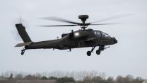 The Army's new Apache AH-64E attack helicopter is displayed at Wattisham Flying Station, Suffolk