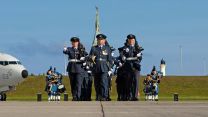 The Parade of 120 Squadron marches off the Parade Square at RAF Lossiemouth after completing the parade. During the Parade 120 Squadron consecrated the new Squadron Standard 01092021 CREDIT MOD