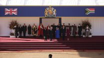 The President of the Republic of South Africa, His Majesty The King, HM The Queen Consort, HRH The Prince of Wales and The Duchess of Cornwall and Cambridge, at Horse Guards Parade in London