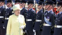 The RAF Regiment represent the RAF in a Tri-Service Guard of Honour during Her Majesty The Queen's Golden Jubilee visit to Whale Island in Portsmouth 
