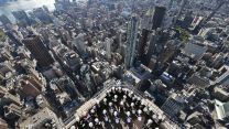 The Royal Marines Band seen with the New York City skyline behind (Picture: Royal Navy).