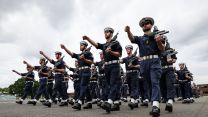 The Royal Navy State Ceremonial Team are putting Royal Navy Personnel through their paces at HMS COLLINGWOOD in Fareham, Hampshire 30th May 2022 ahead of the Queens Platinum Jubilee Pageant in London on Sunday