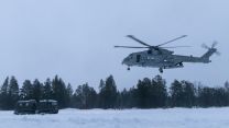 One of the helicopters used by the Commando Force flying during Operation Clockwork (Picture: Royal Navy).