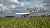 The SkyGuardian aircraft before taking off on a demonstration flight from RAF Waddington during the Secretary of State for Defence Ben Wallace visit 09092021 CREDIT MOD