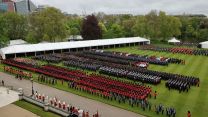 The UK Armed Forces on the lawn of Buckingham Palace during the coronation of King Charles III
