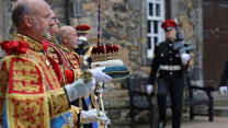 The arrival of the Crown jewels consisting of the Crown of Scotland, the Sceptre, and the Sword of State 050723 CREDIT MOD.