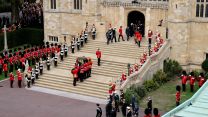 The coffin of Her Majesty Queen Elizabeth II, is seen here entering St George VI Chapel at Windsor Castle