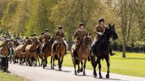 The commanding Officer leads The King's Troop, Royal Horse Artillery up the long walk and into Windsor Castle during the Duke of Edinburgh's funeral rehearsals (Picture: MOD).