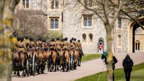 The commanding Officer leads The King's Troop, Royal Horse Artillery up the long walk and into Windsor Castle during the rehearsals for the Duke of Edinburgh's funeral (Picture: MOD).