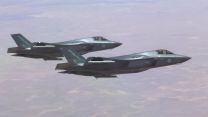 Two Royal Air Force F-35B Lightnings conducting sorties, from HMS Queen Elizabeth, in support of Operation SHADER across the Middle East