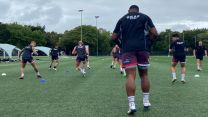 UKAF rugby players move around the cones as they prepare for IDRC