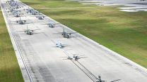 US, Australian and Japanese aircraft performing an 'Elephant Walk' in Guam
