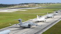 US, Australian and Japanese aircraft performing an 'Elephant Walk' in Guam