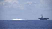 USS Gerald R Ford conducting Full Ship Shock Trials in the Atlantic Ocean