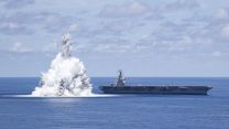 USS Gerald R Ford conducting Full Ship Shock Trials in the Atlantic Ocean