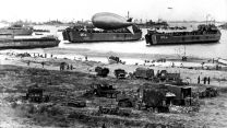 View of a Normandy beach during the D-Day invasion on 6 June 1944 