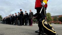 Watchman VI led a military band and veterans to receive his sergeant stripes 03092023 CREDIT BFBS