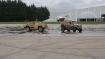 A wide angle view of Army hybrid experimental vehicles being tested at Millbrook Proving Ground in Bedfordshire.