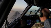 A view of the runway from the cockpit of the RAF Globemaster which is carrying 22 tons of aid to Egypt before it is taken to Gaza (Picture: MOD).
