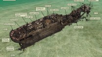 A drawing of HMT Arfon on the seabed - 
Copyright Swanage Boat Charters Ltd