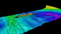 Multibeam acoustic survey of the U-8  First World War Submarine, sitting proud of the seabed. (C) Historic England
