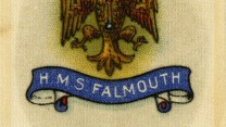 HMS Falmouth ship's crest as a silk badge on a cigarette pack - Courtesy WD Cocroft
