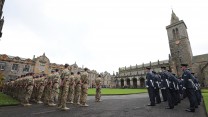 Personnel from Royal Air Force Leuchars form up at St Salvator's Quad, St Andrews before they set off.

Picture: Crown Copyright 2014 / Royal Air Force / SAC Rich Dudley