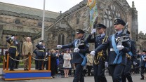 The Standard Party from 1 (Fighter) Squadron marches past the dias during the Freedom of St Andrews Parade.

Picture: Crown Copyright 2014 / Royal Air Force / SAC Rich Dudley