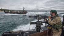Royal Marines on board an LCVP in Portugal during a Trident Juncture amphibious assault demo
