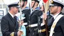 On arrival at Portsmouth Naval Base Her Majesty inspected a guard of honour comprising 34 members of HMS Lancaster’s 170 crew before attending a shoreside reception for sailors and their families.