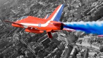 A Hawk T1A from the Red Arrows roars over London during a flypast for the Queen's 80th Birthday in 2006.

Photo Crown Copyright 2006