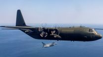 A Hercules C-130 from 47 squadron accompanied by a Typhoon on a final fly-past before its forthcoming retirement (Picture: MOD).