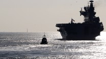 HMS Ocean arrives for the last time