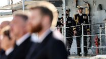 HRH Prince Edward, The Duke of Edinburgh makes his way from HMS Belfast to RFA Proteus, moored alongside (Picture: MOD).