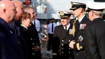 HRH Prince Edward, The Duke of Edinburgh speaks to Royal Navy personnel during a tour of RFA Proteus during his visit (Picture: MOD).