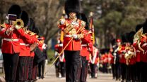 Members of the Household Division practice at Pirbright Barracks ahead of the Duke of Edinburgh's funeral (Picture: MOD).