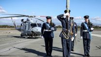 84 squadron, lead by Officer Commanding Squadron Leader Jean-Marc David paraded the squadron standard to mark their 50th anniversary of operations in Cyprus (Picture: MOD).