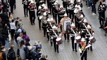 sailors from destroyer HMS Defender were Led by the Band of His Majesty’s Royal Marines 11022023 CREDIT Royal Navy
