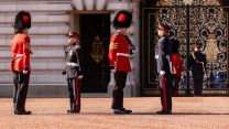 the Coldstream Guards (red) handing over guard duties to Royal Regiment of Canadian Artillery 04102021 Credit MOD.jpg