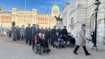 Veterans and servving personnel set off for the Remembrnce march from Horse Guards to Whitehall