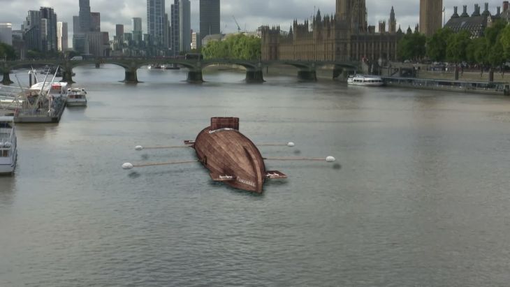 Artist impression of the Drebbel Submarine on the River Thames (Picture: BFBS)