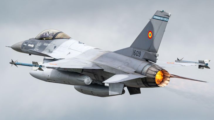 The Romanian air force operates the single-seat F-16AM fighter, as seen here, as well as the two seat BM trainer: (Picture: Alamy)