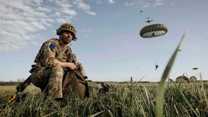This man from B Company, 2nd Battalion, The Parachute Regiment, packs away his chute after jumping from an RAF A400M, but it looks like some of those who come after him will not get the chance to do the same