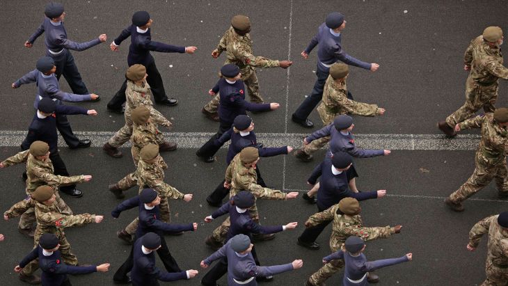 ACF and ATC cadets, together with personnel from the Sea Cadet Corps, marched alongside one another past the Cenotaph for the National Service of Remembrance in 2024