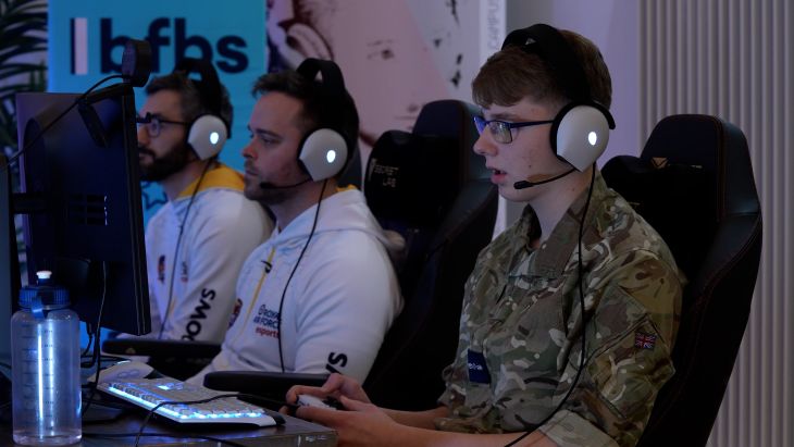 Competitors focus at the IS Rocket League championships in Sunderland, December 2024