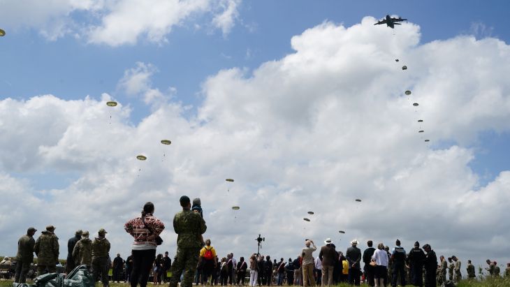 Parachute jump near Sannerville for D-Day 80 050624 CREDIT PA