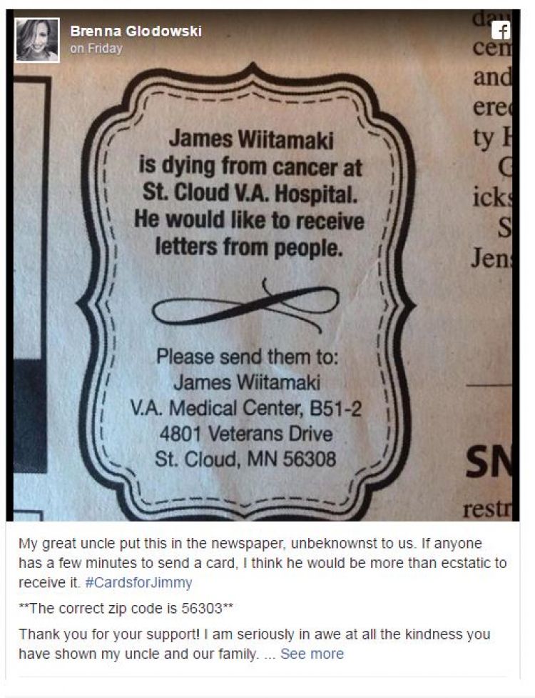Dying US Veteran's Advert