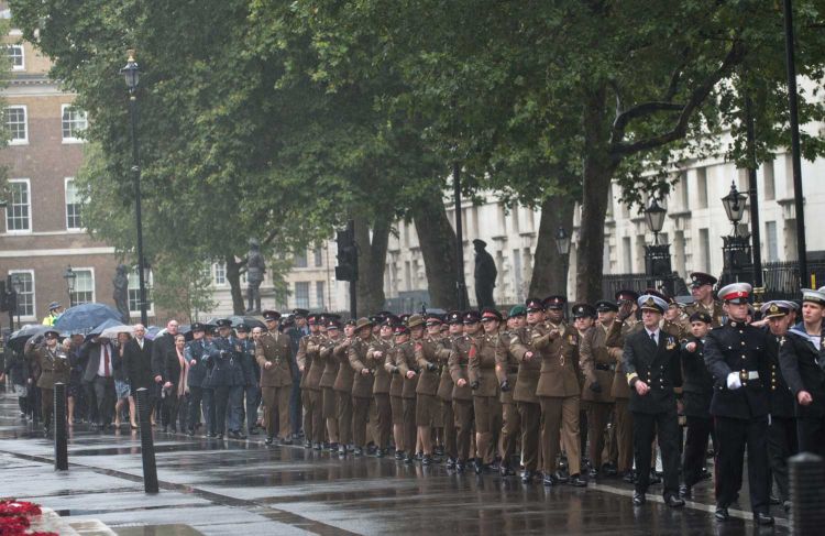 The parade for 'Op Gritrock' saw Soldiers, Sailors and Aircrew joined by volunteers and government workers from the Department for International Development.
