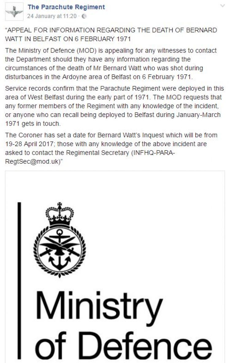 MoD Troubles Facebook Appeal